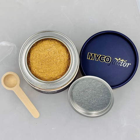 MYCOfactor Lion's Mane Pure Powder opened and viewed from the top