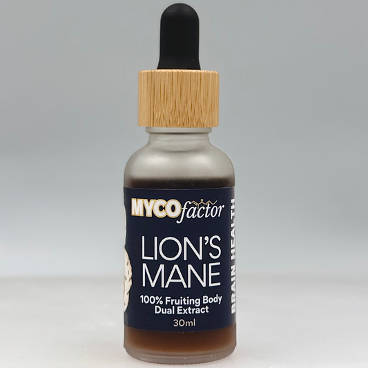 MYCOfactor lion's mane dual-extract bottle against a light background