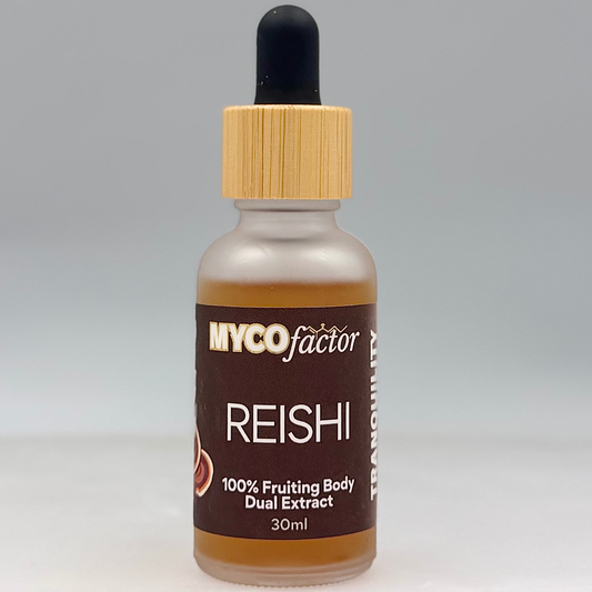 MYCOfactor reishi dual-extract bottle against a light background